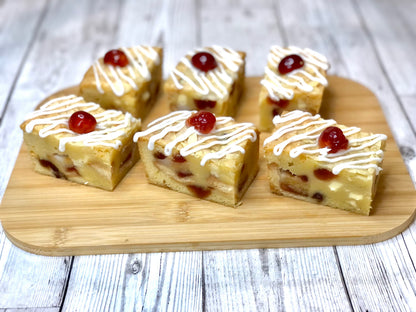 Cherry Bakewell Fully Loaded White Chocolate Chunky Blondies