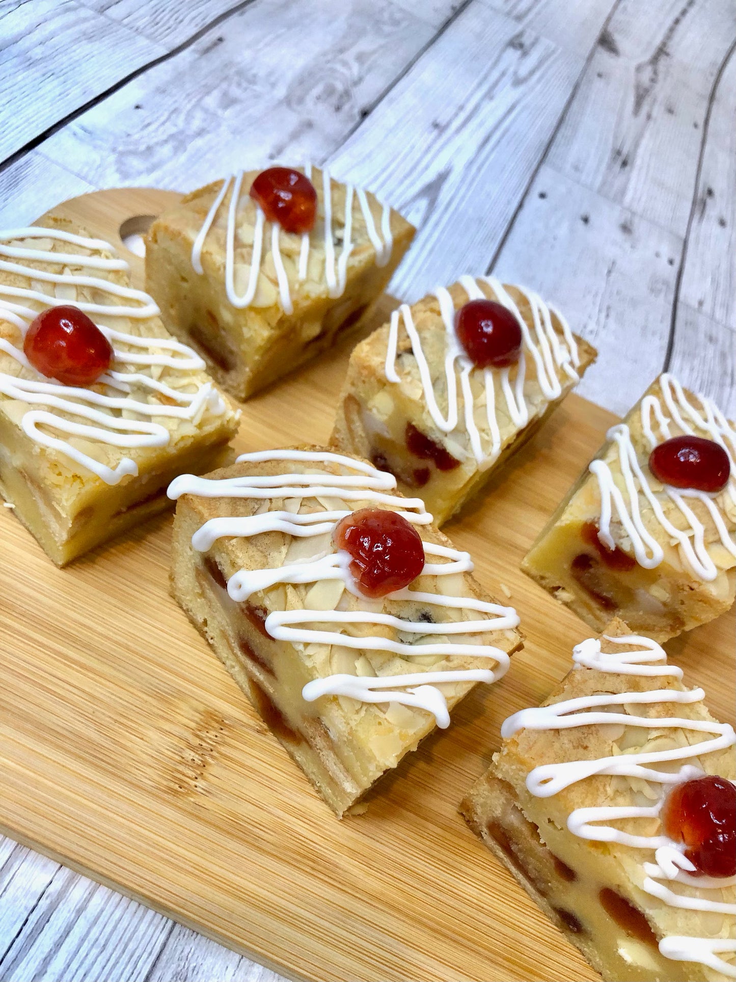 Cherry Bakewell Fully Loaded White Chocolate Chunky Blondies