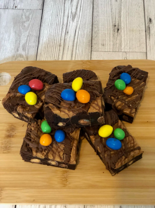 Peanut M & M's and Peanut Butter Fully Loaded Chocolate Brownies