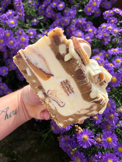 White Chocolate Cookie Pie Slices White Twix, White Kinder Bueno