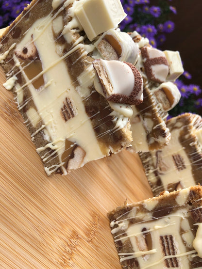 White Chocolate Cookie Pie Slices White Twix, White Kinder Bueno
