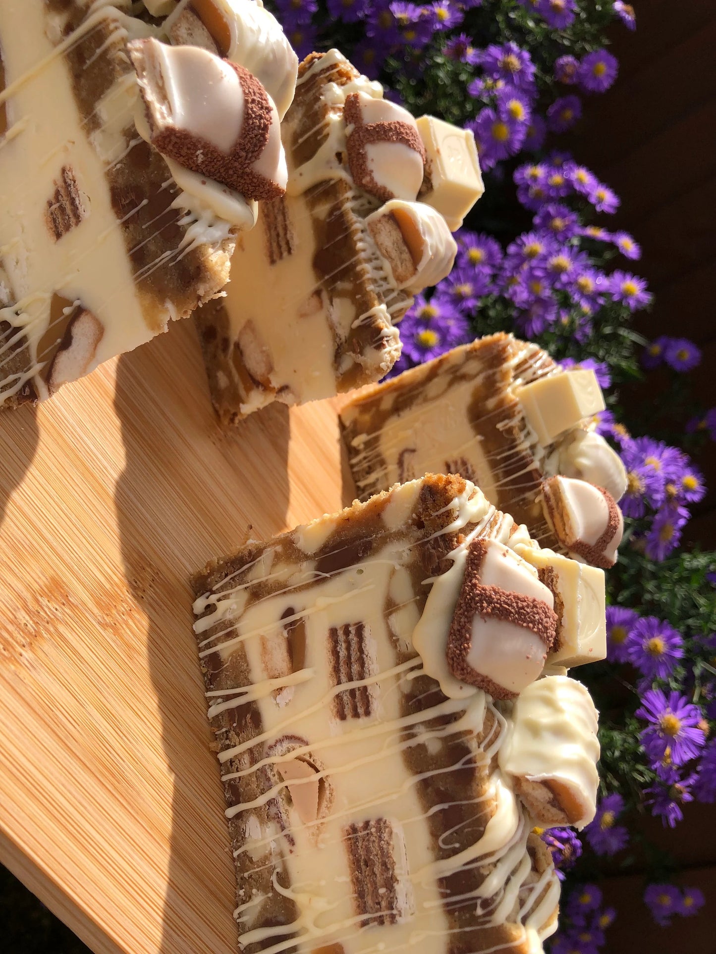 White Chocolate Cookie Pie Slices White Twix, White Kinder Bueno