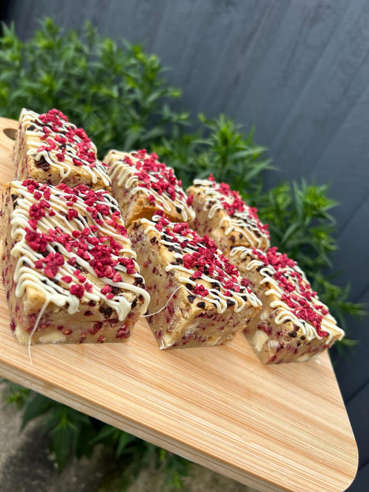 Chunky Lemon & Raspberry White Chocolate Blondies