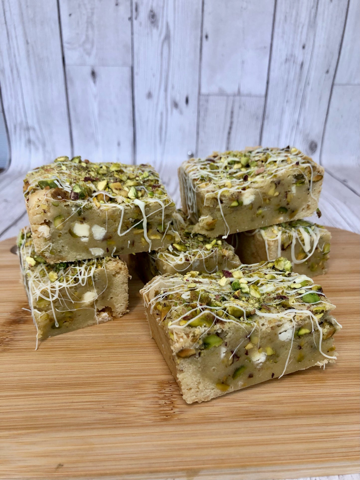 Pistachio & White Chocolate Fully Loaded Chunky Blondies